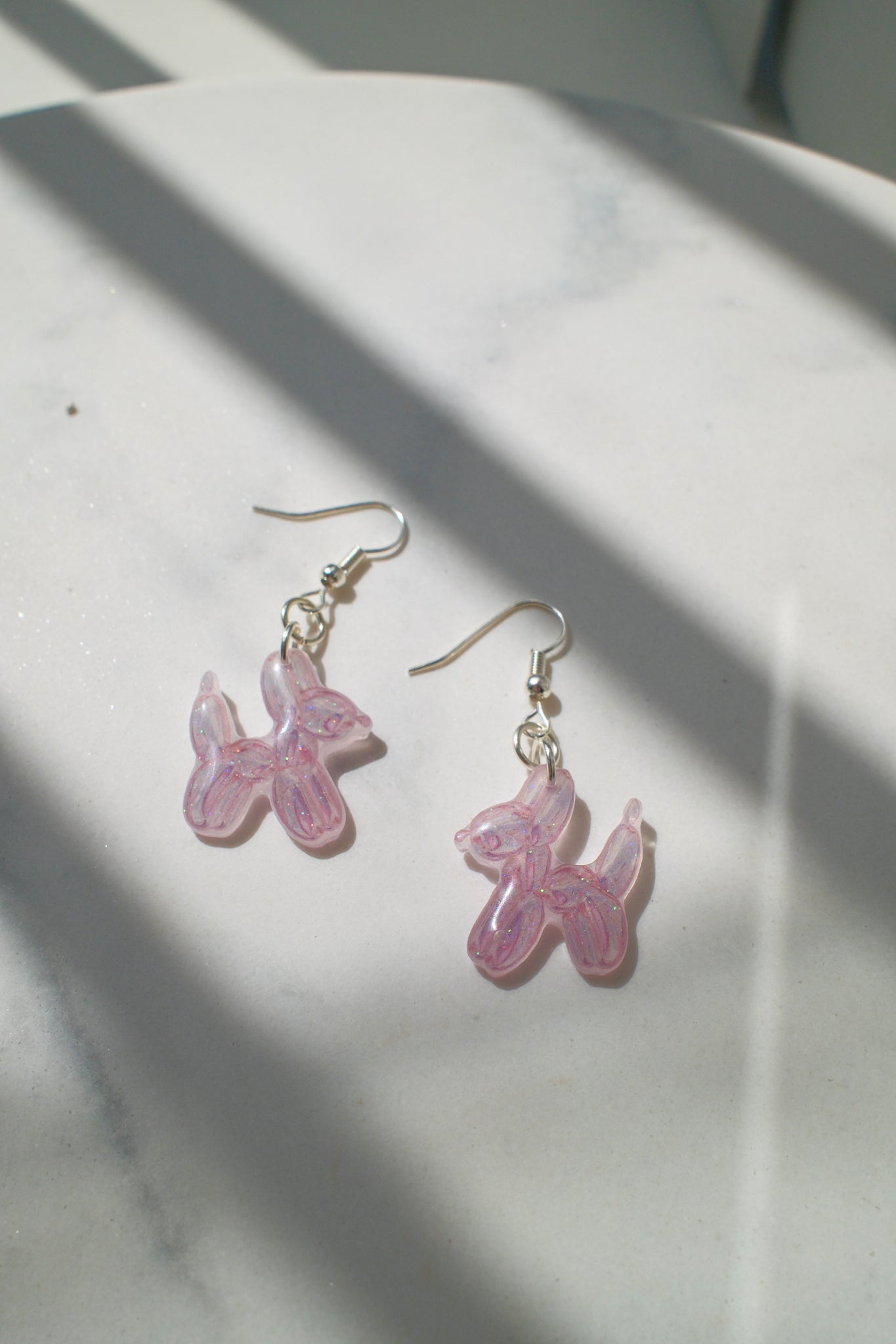 Pink Balloon Dog Drop Earrings