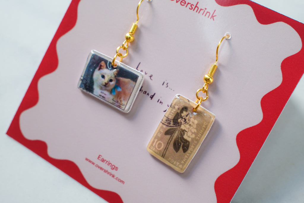 Vintage Stamp Mismatched Earrings – Cat & Botanical