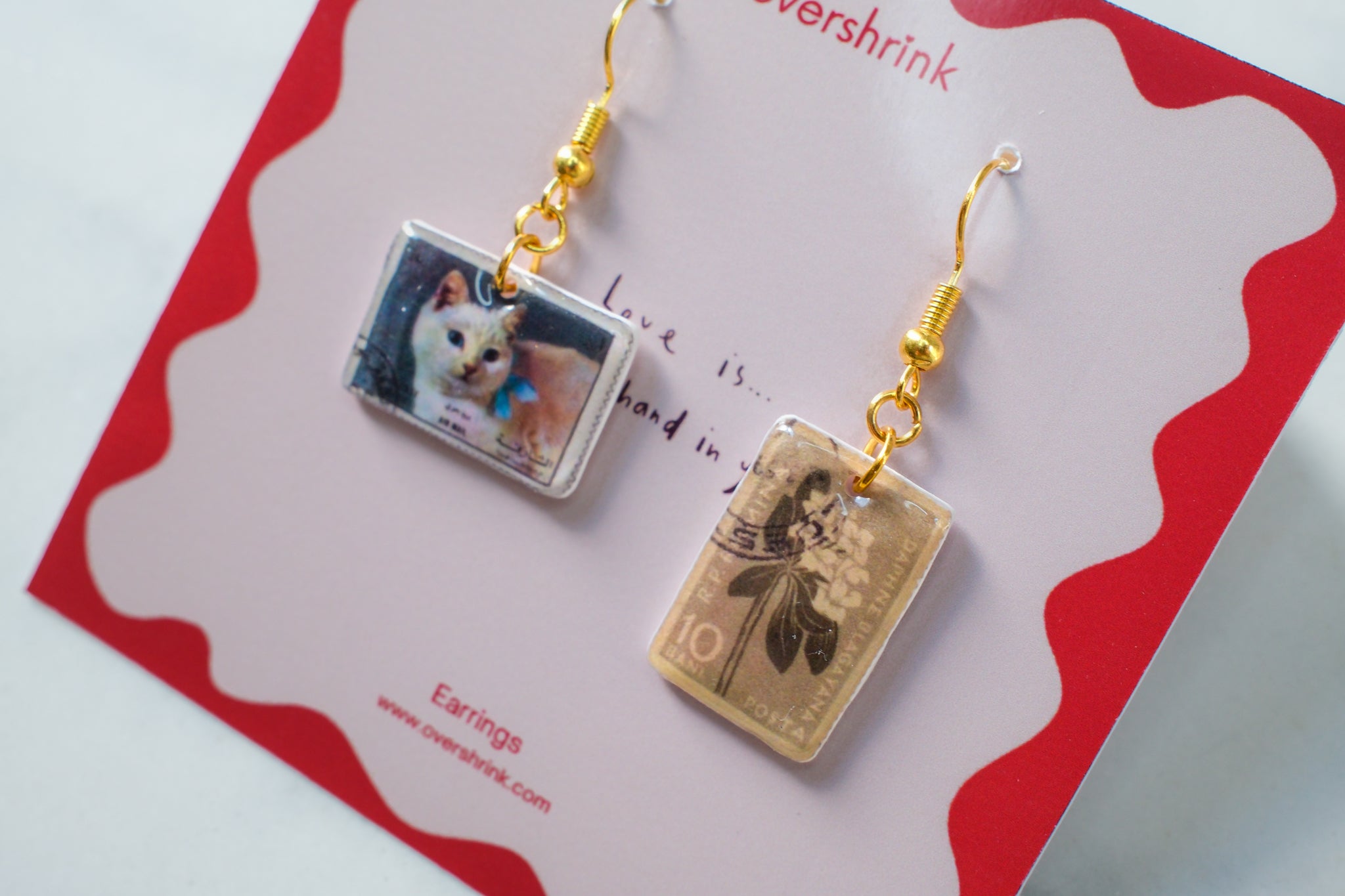 Vintage Stamp Mismatched Earrings – Cat & Botanical