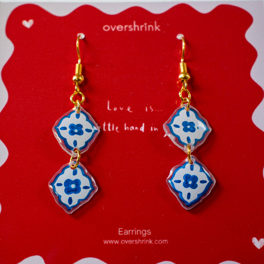 Blue Tile Double Drop Earrings