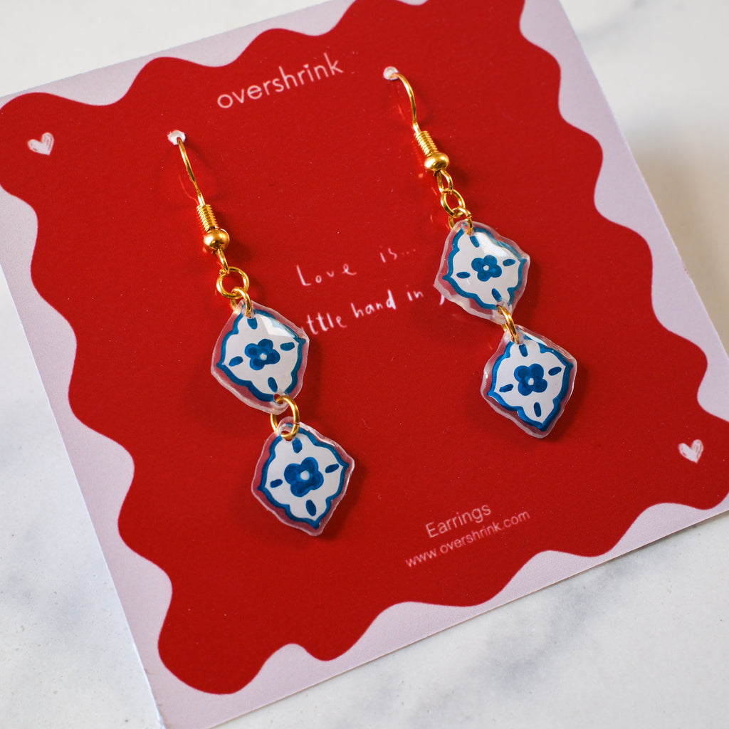 Blue Tile Double Drop Earrings