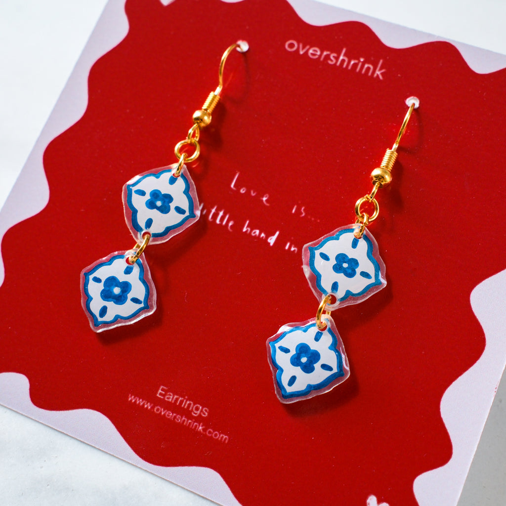 Blue Tile Double Drop Earrings