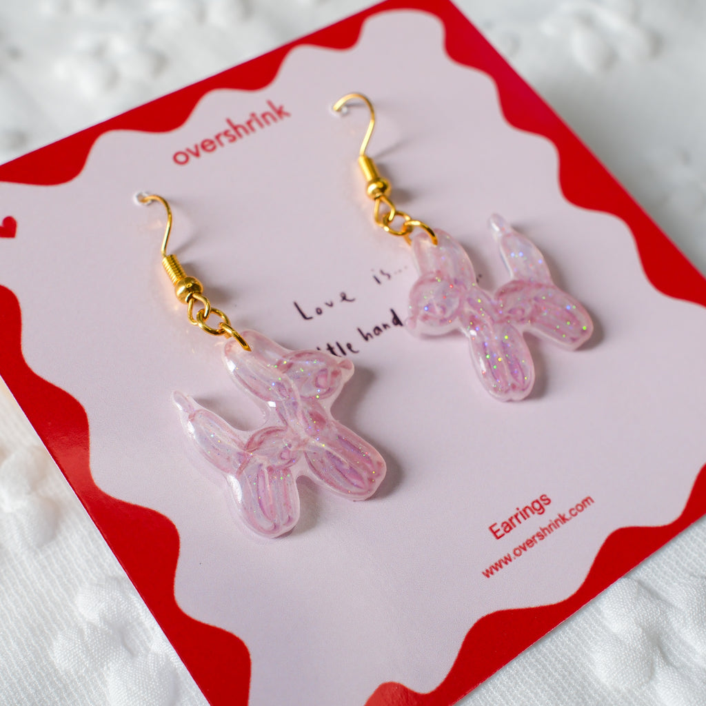 Pink Balloon Dog Drop Earrings