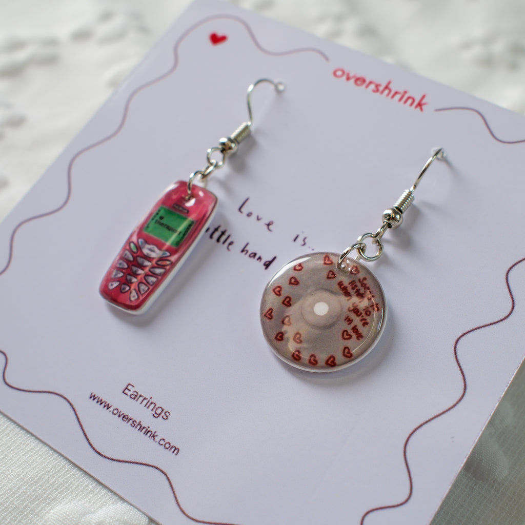 Love Is... Mismatched Retro Phone & Mix CD Earrings