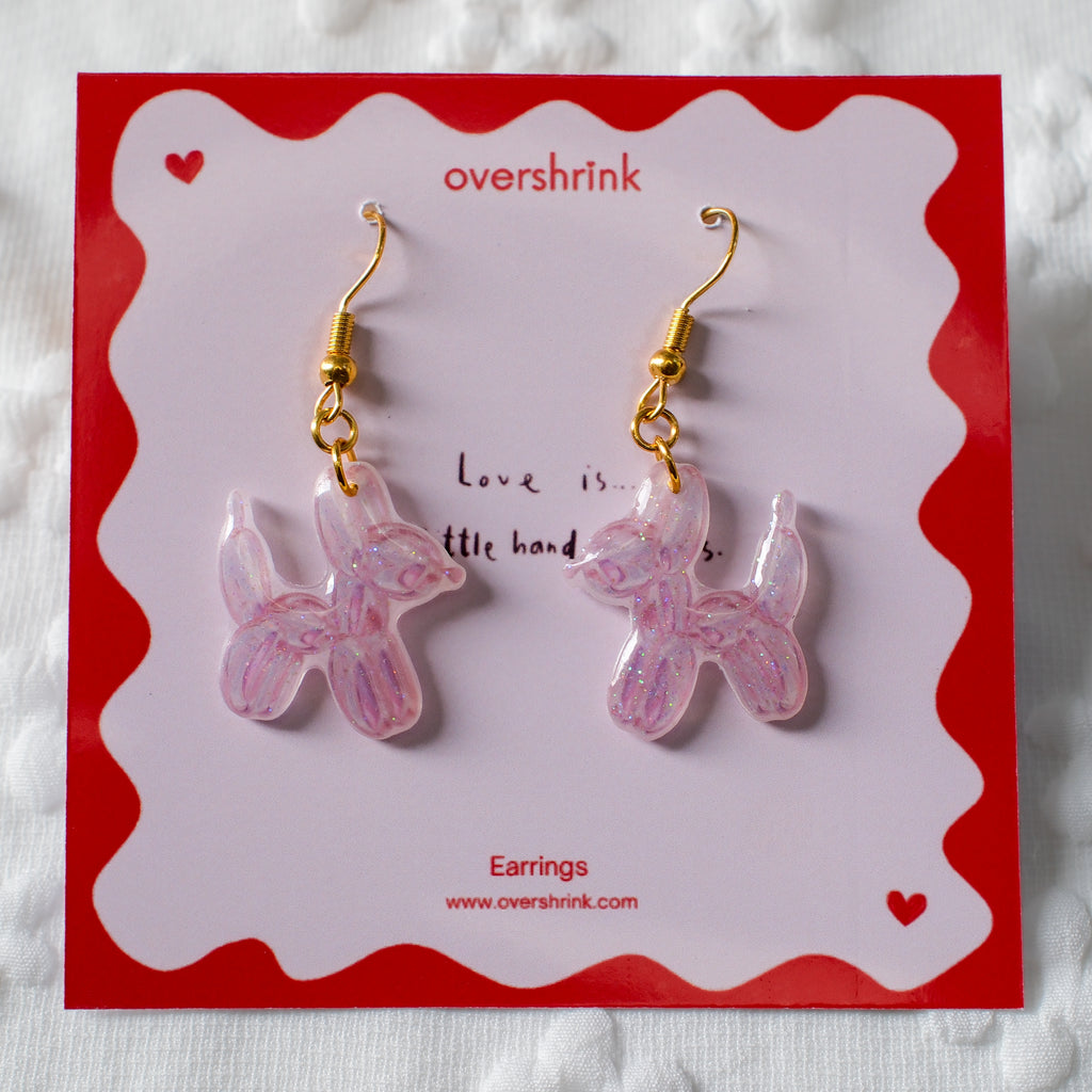 Pink Balloon Dog Drop Earrings