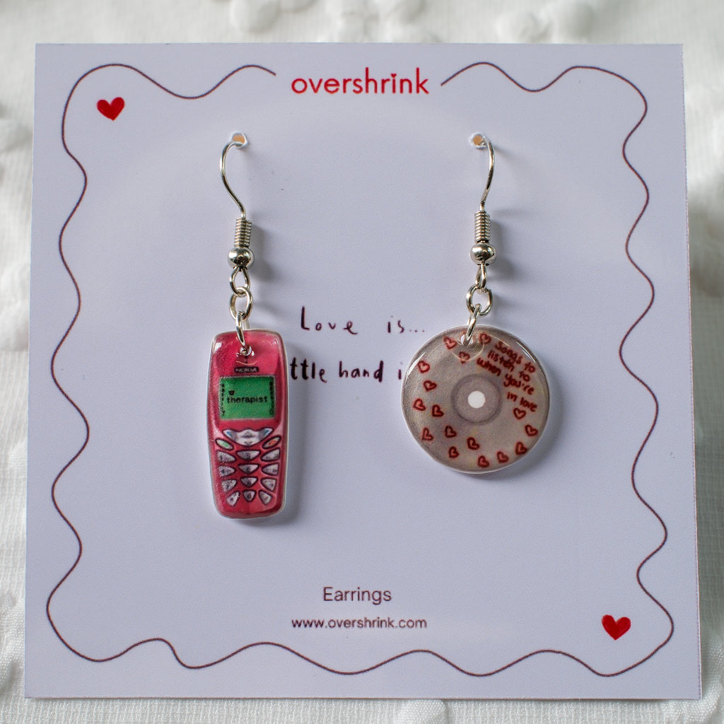 Love Is... Mismatched Retro Phone & Mix CD Earrings