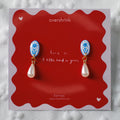 Blue Floral Oval & Pearl Drop Earrings