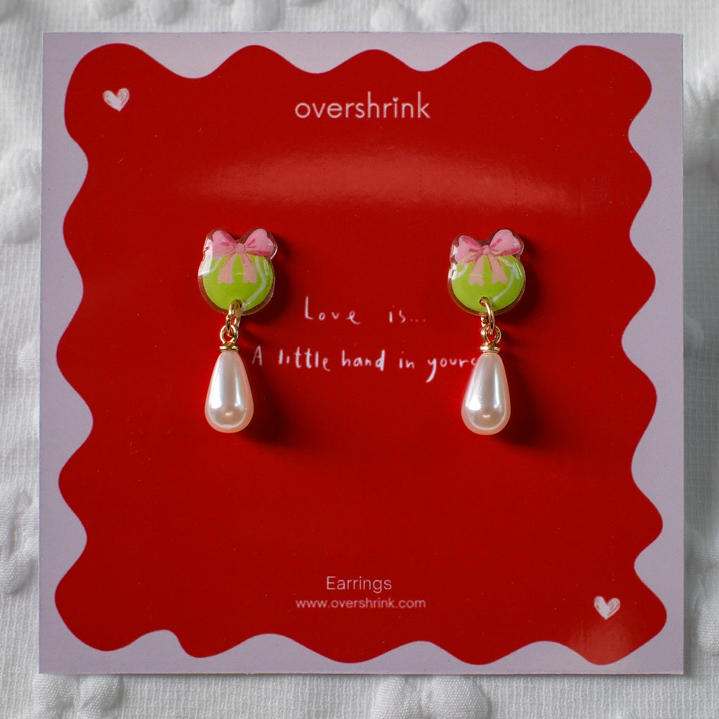 Bow Tennis Ball & Pearl Drop Earrings