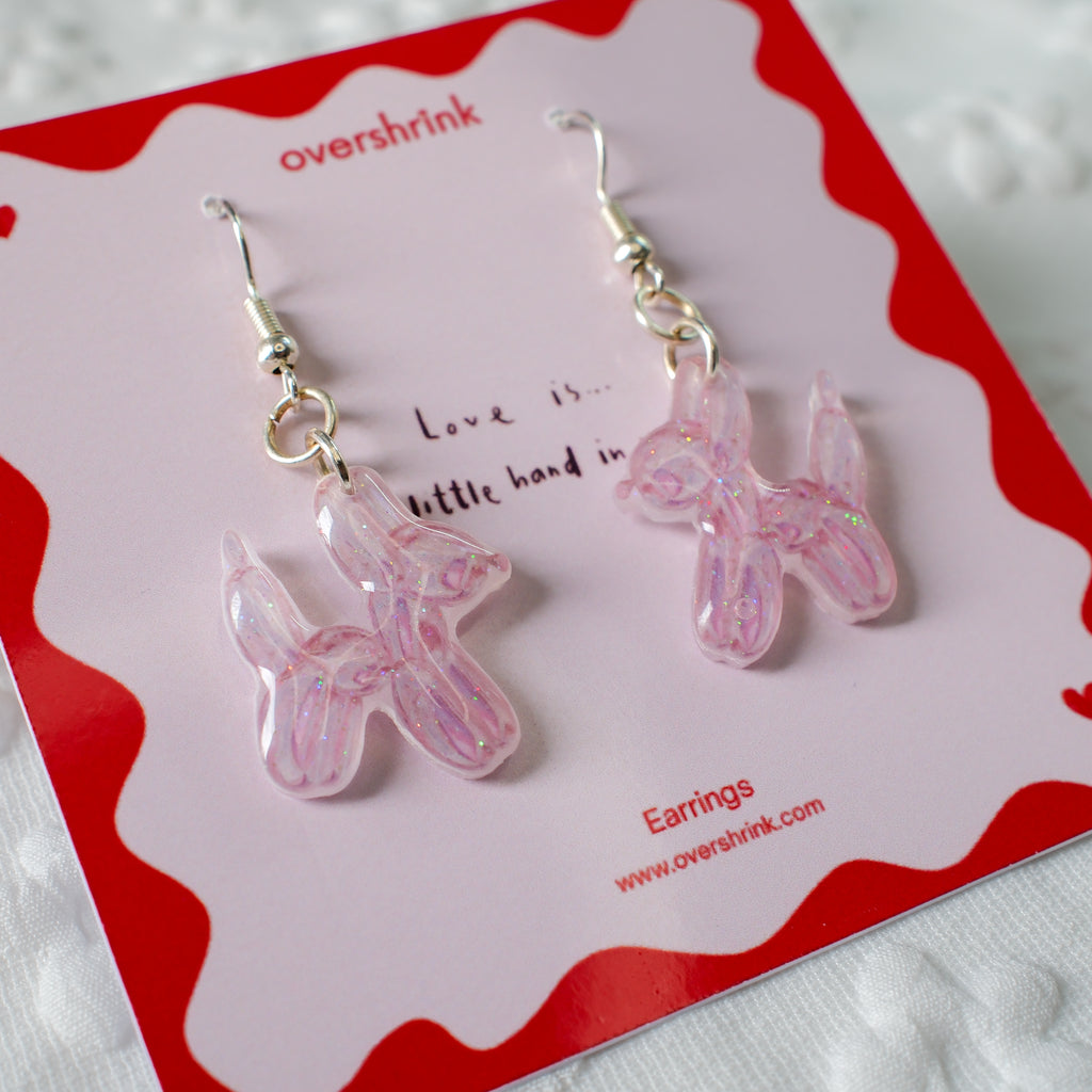 Pink Balloon Dog Drop Earrings
