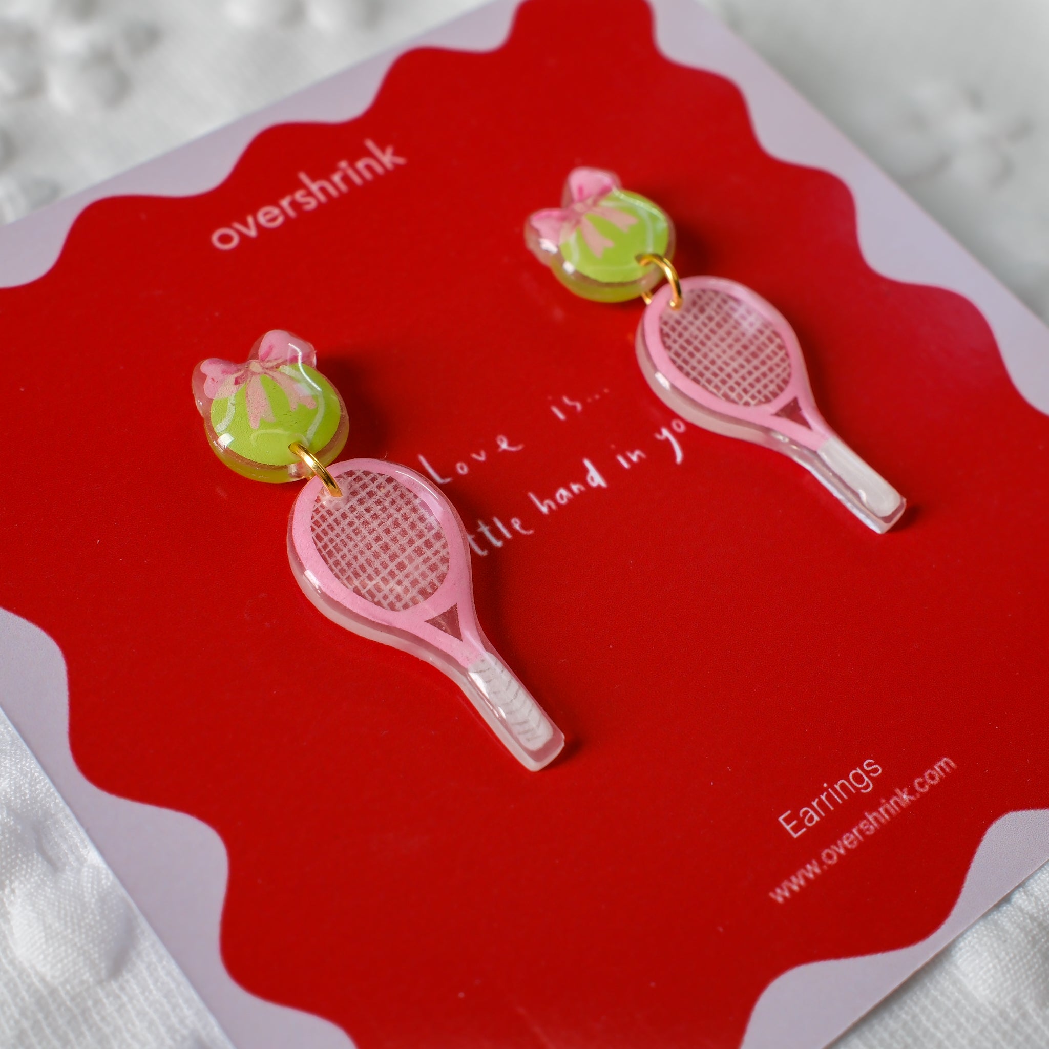 Pink Tennis Racket & Bow Ball Earrings