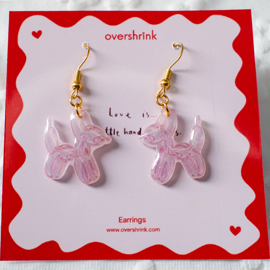 Pink Balloon Dog Drop Earrings