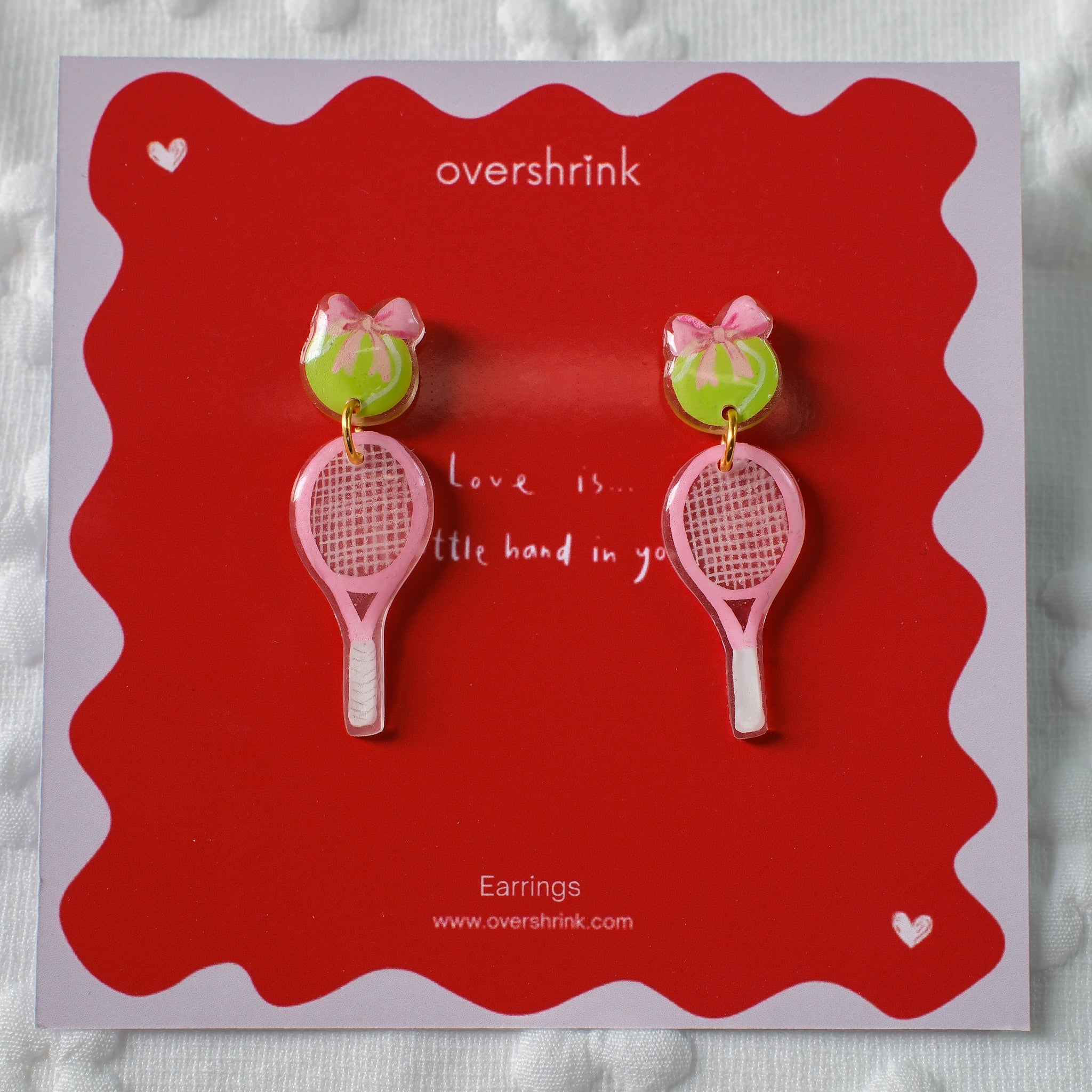 Pink Tennis Racket & Bow Ball Earrings