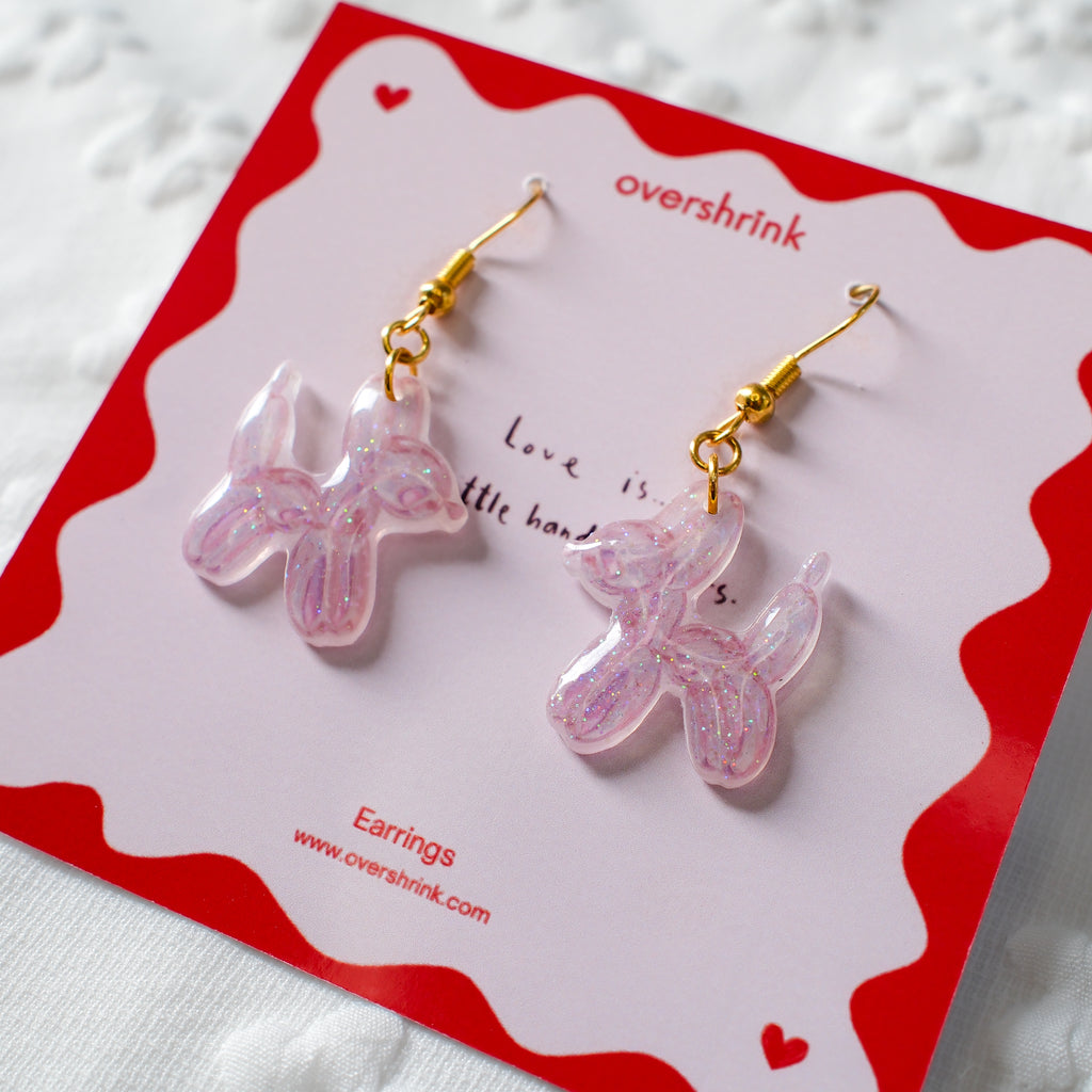 Pink Balloon Dog Drop Earrings