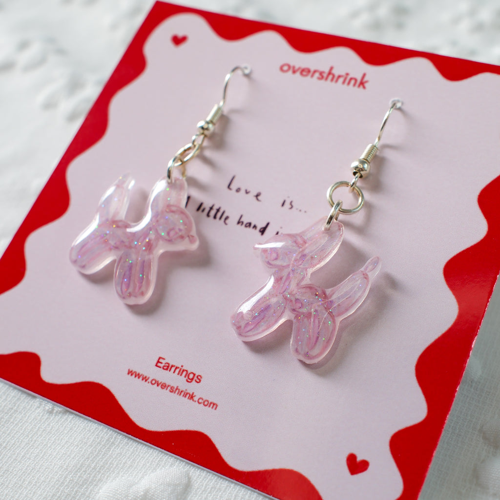 Pink Balloon Dog Drop Earrings