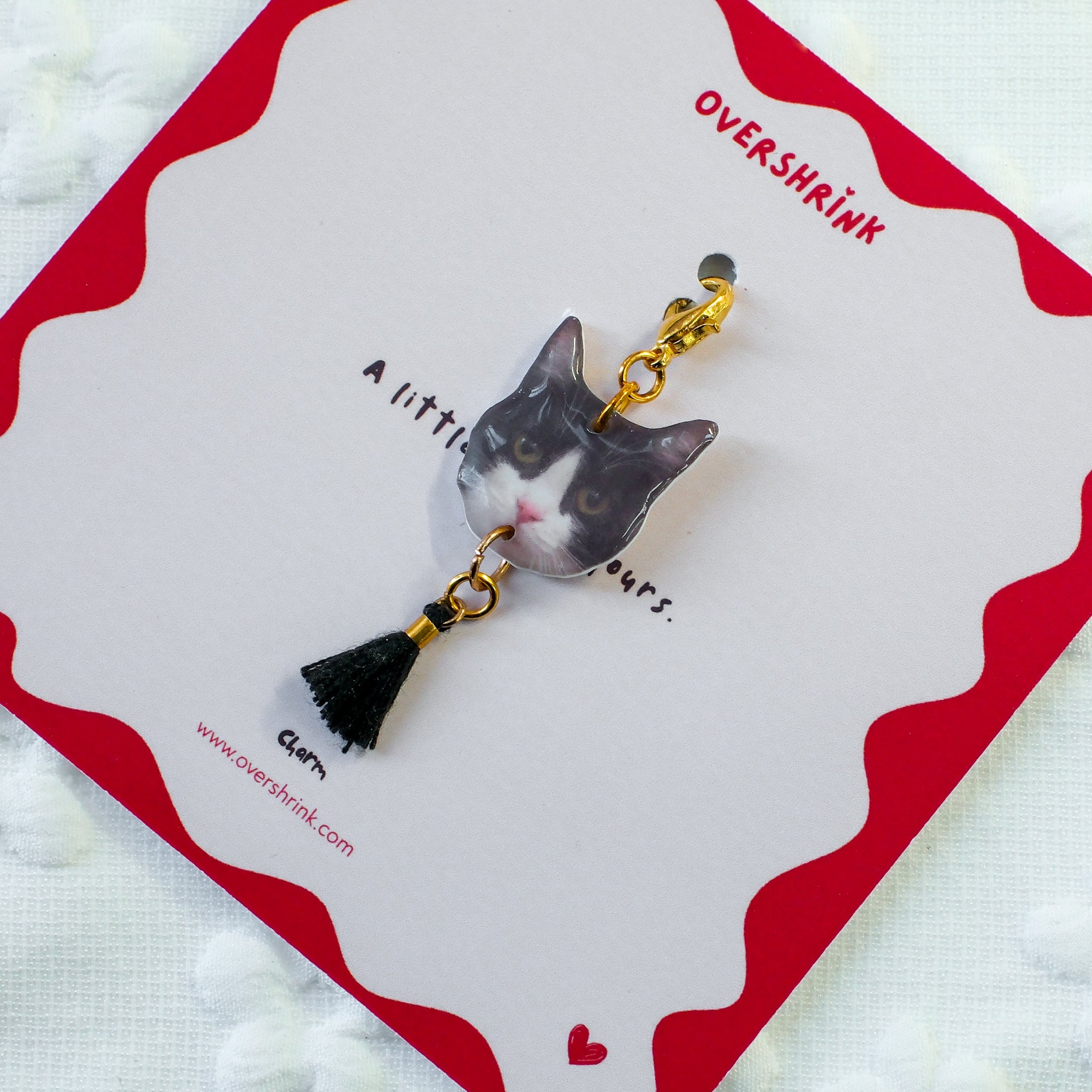 Tuxedo Cat & Black Tassel Charm