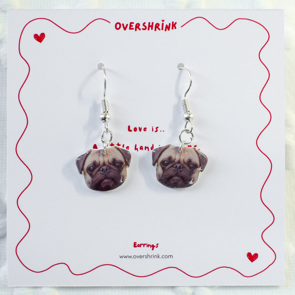 Pug Dog Face Dangle Earring Set