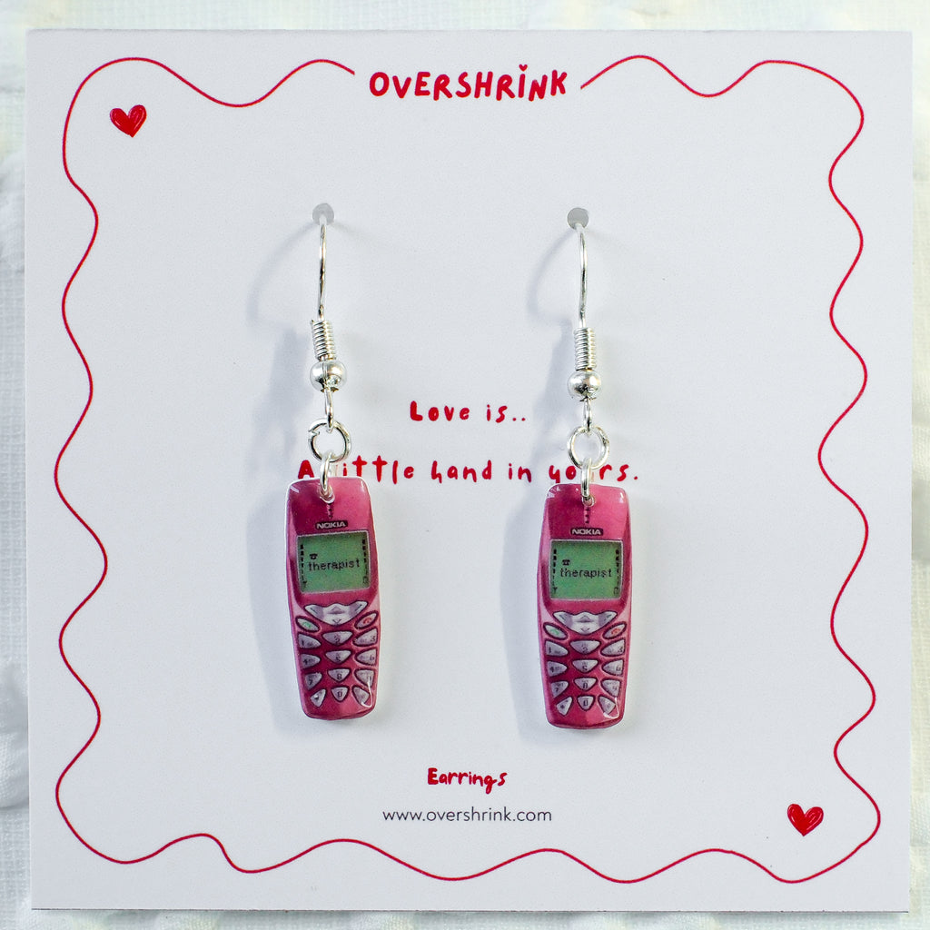 Retro Mobile Phone Dangle Earring Set (Hot Pink)