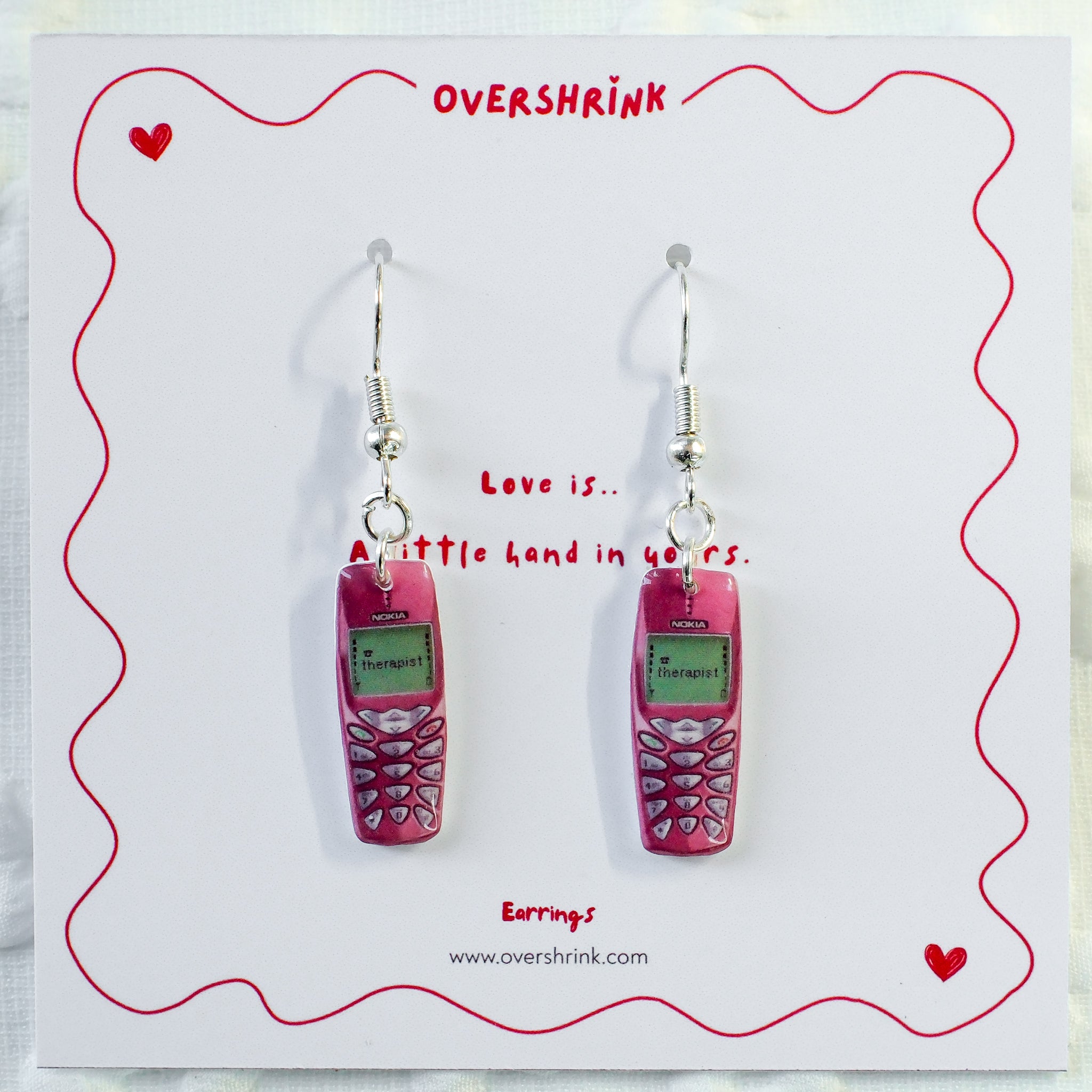 Retro Mobile Phone Dangle Earring Set (Hot Pink)