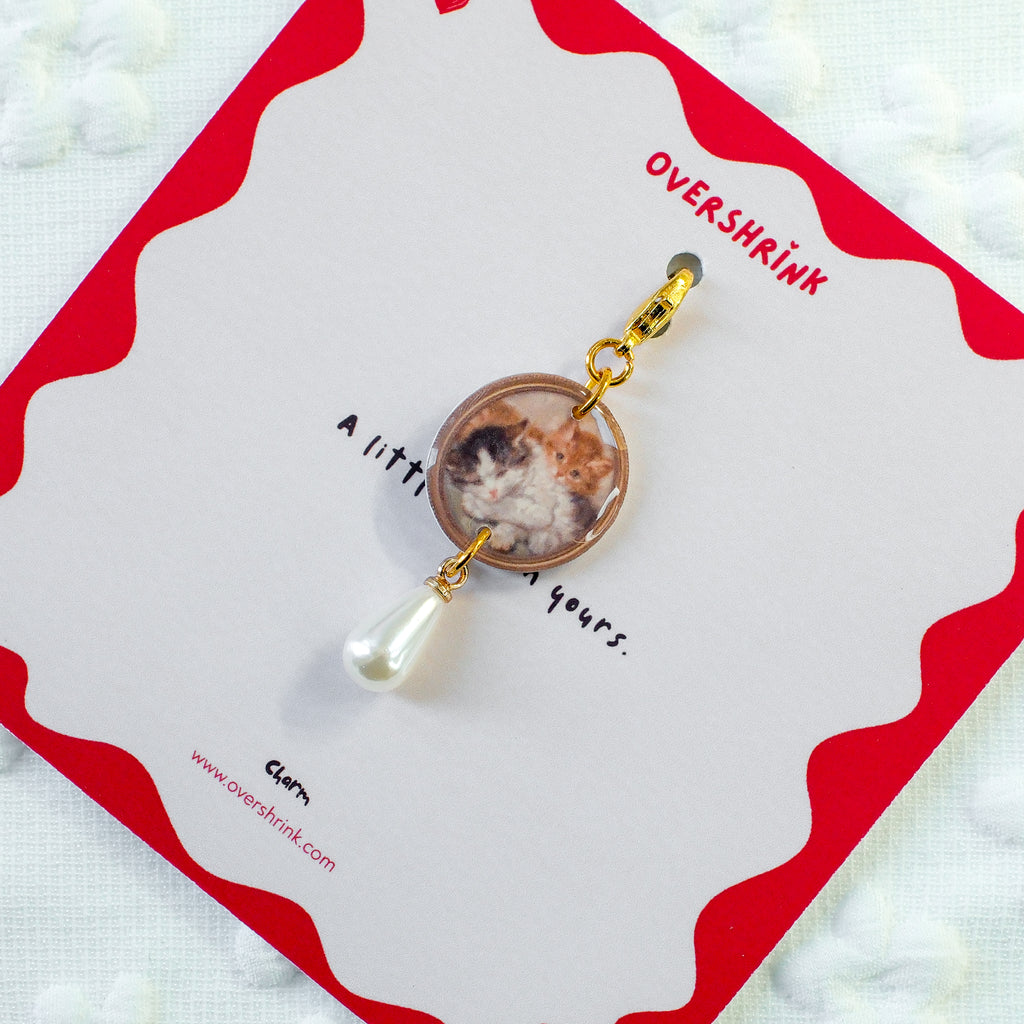 Vintage Kitten Photo & Pearl Charm