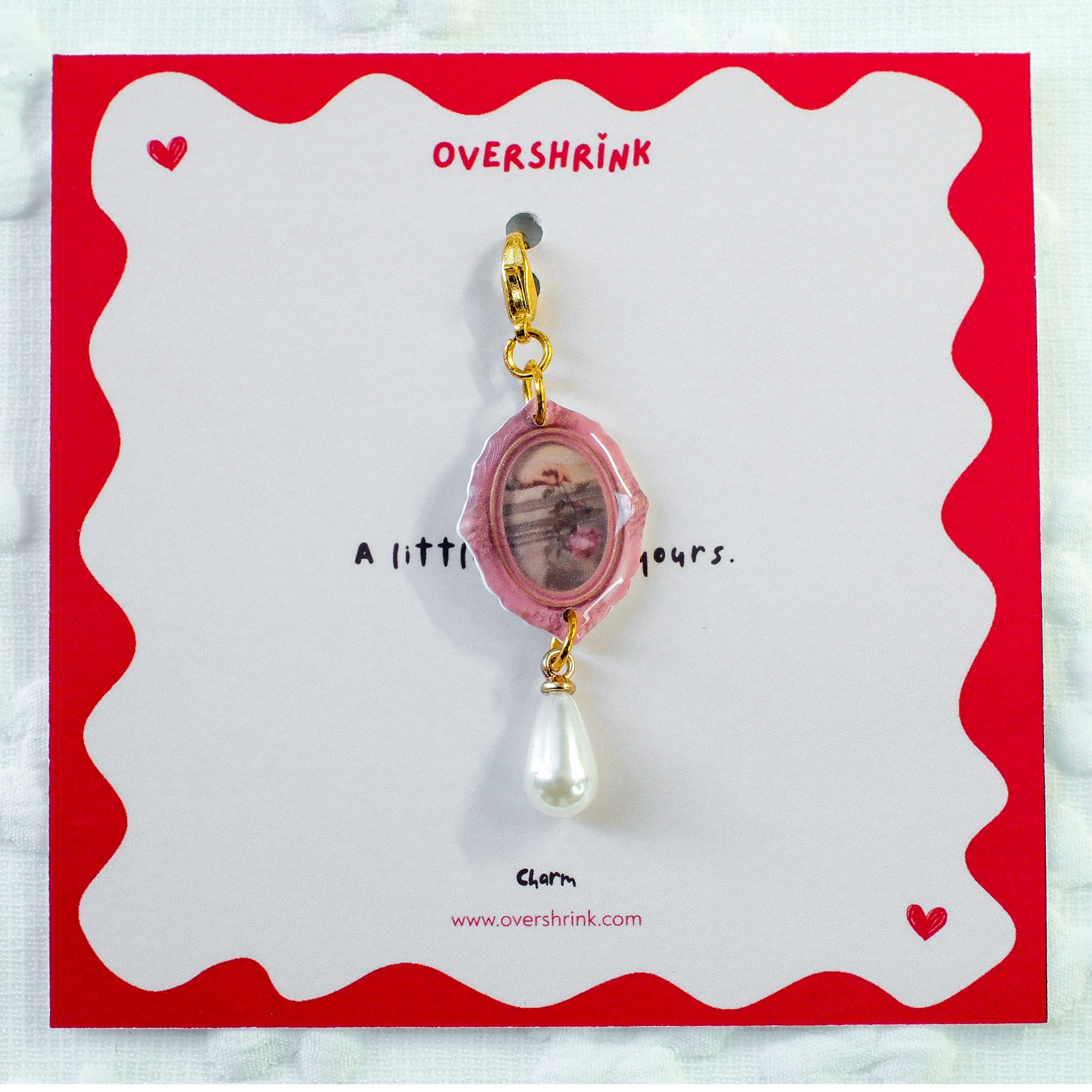 Vintage Rose & Hand Portrait Pearl Charm