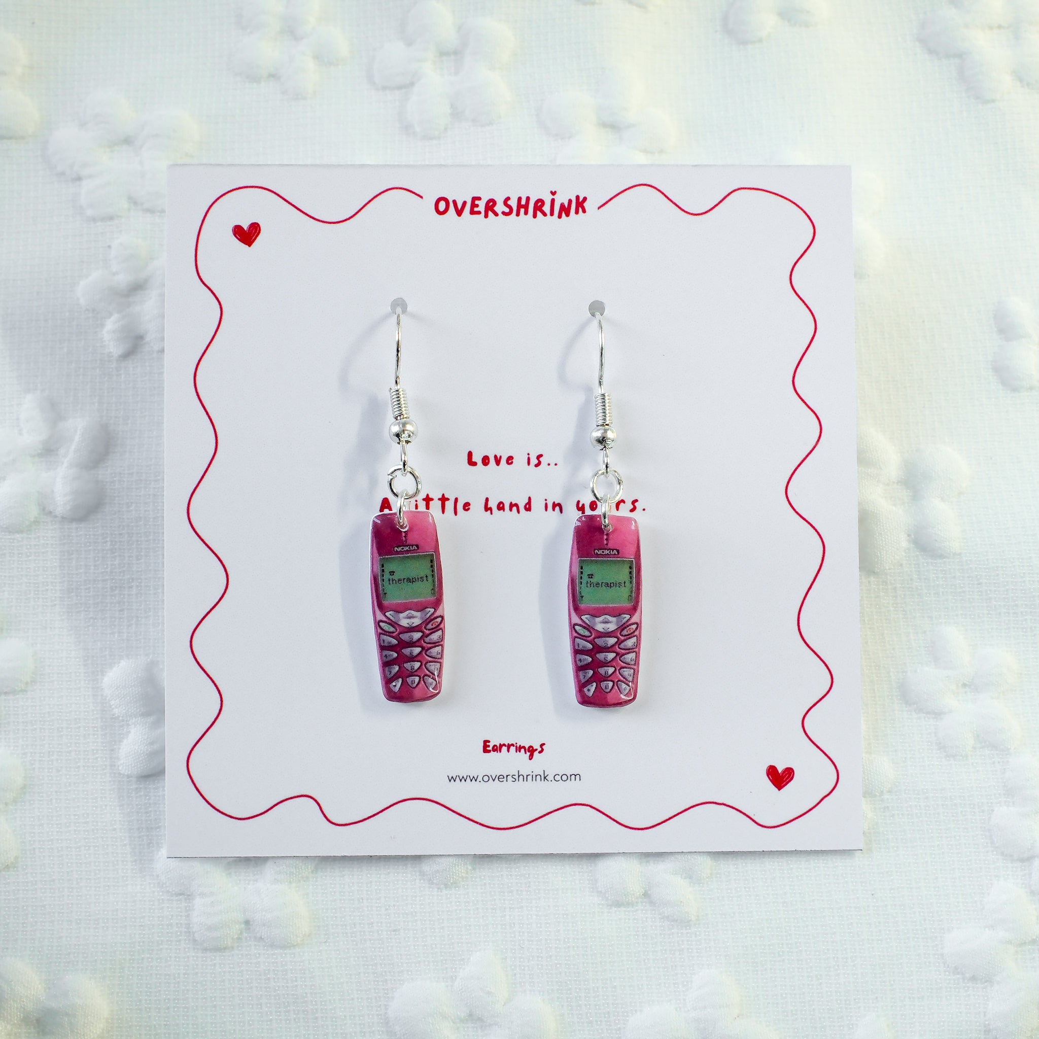 Retro Mobile Phone Dangle Earring Set (Hot Pink)