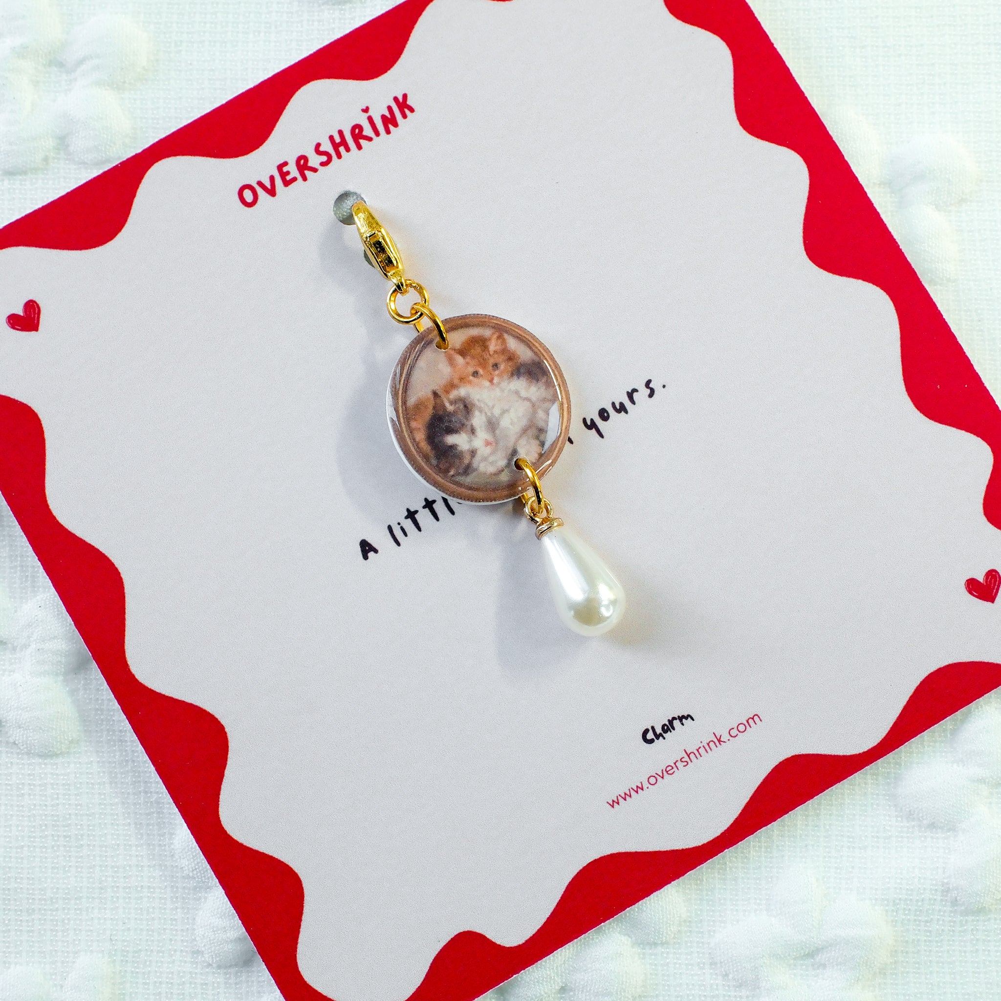 Vintage Kitten Photo & Pearl Charm
