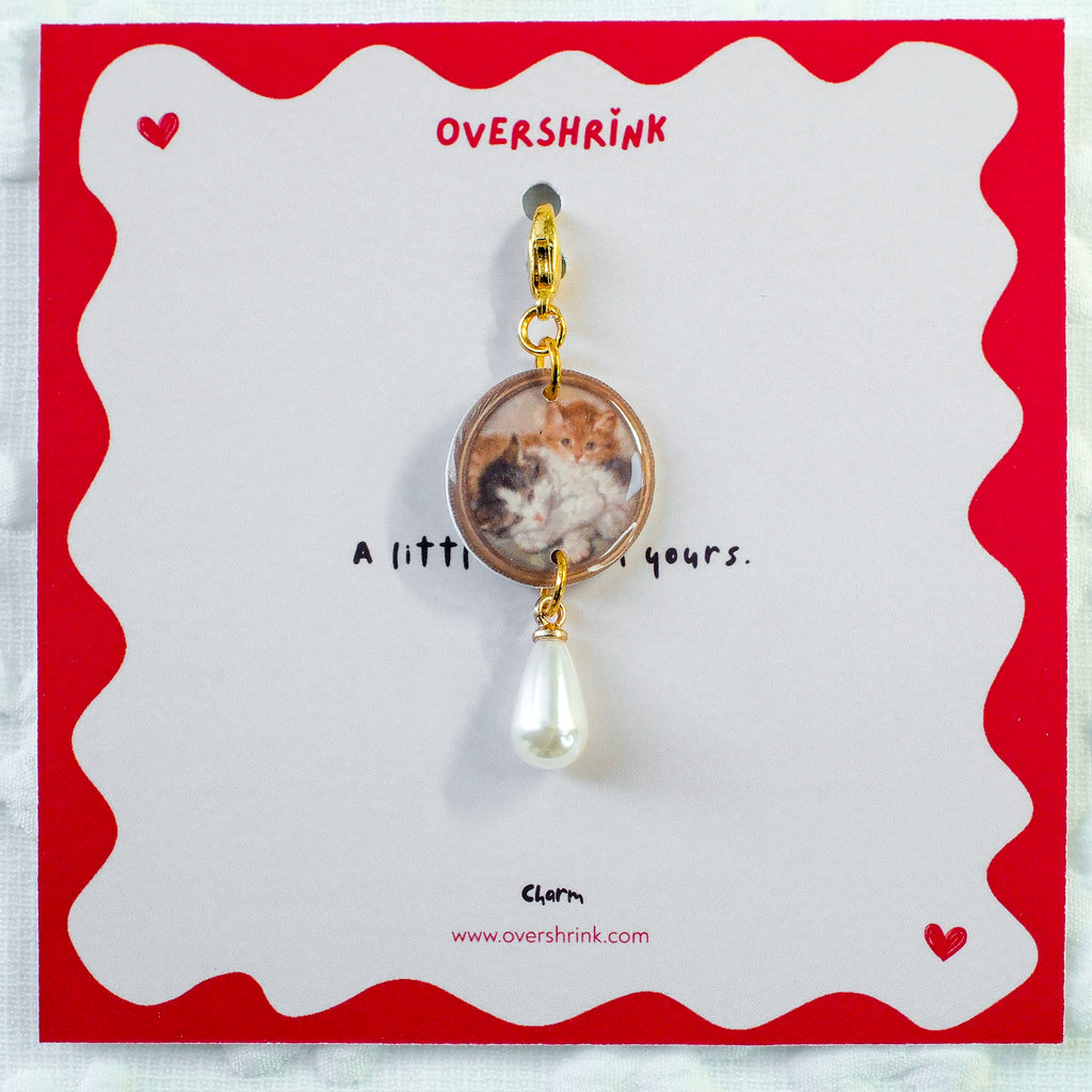 Vintage Kitten Photo & Pearl Charm