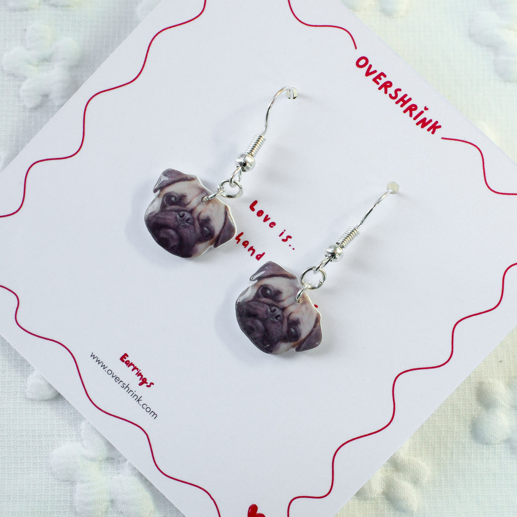 Pug Dog Face Dangle Earring Set