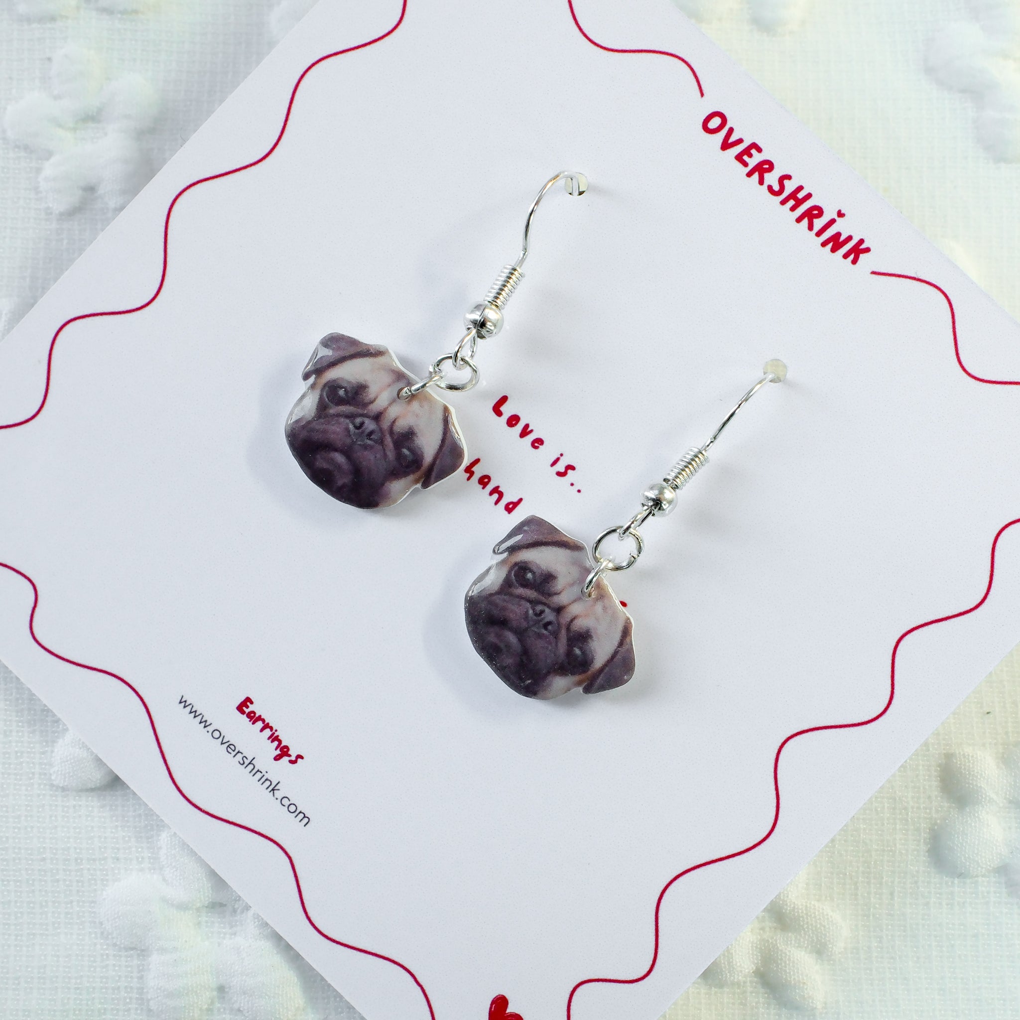 Pug Dog Face Dangle Earring Set
