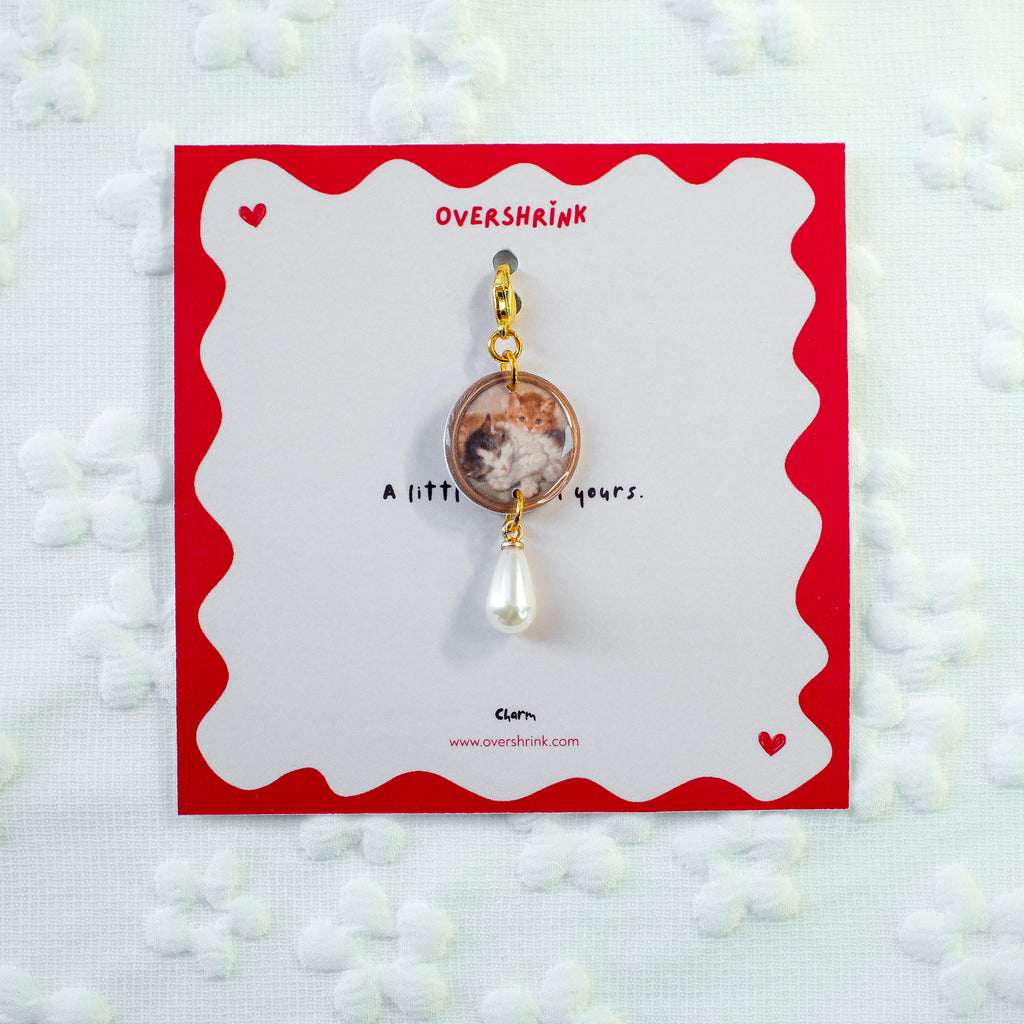Vintage Kitten Photo & Pearl Charm