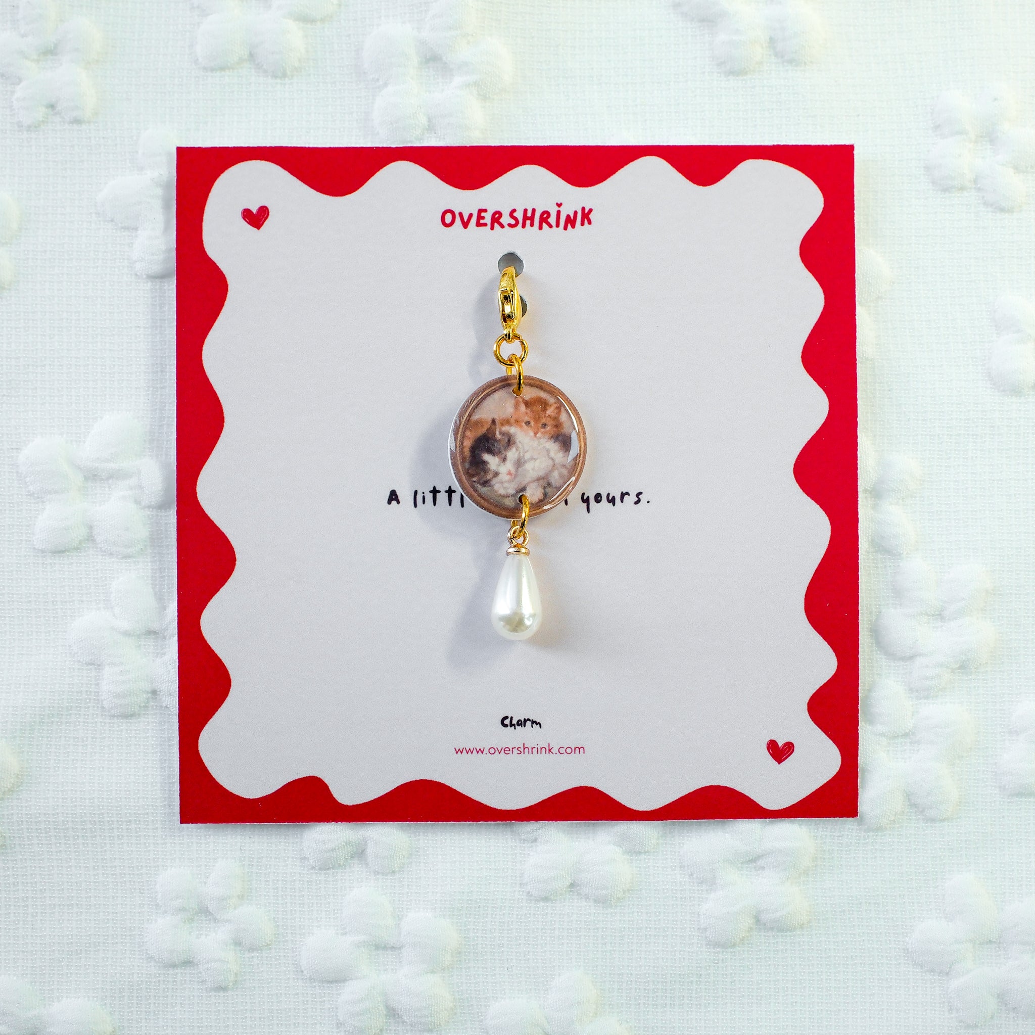 Vintage Kitten Photo & Pearl Charm