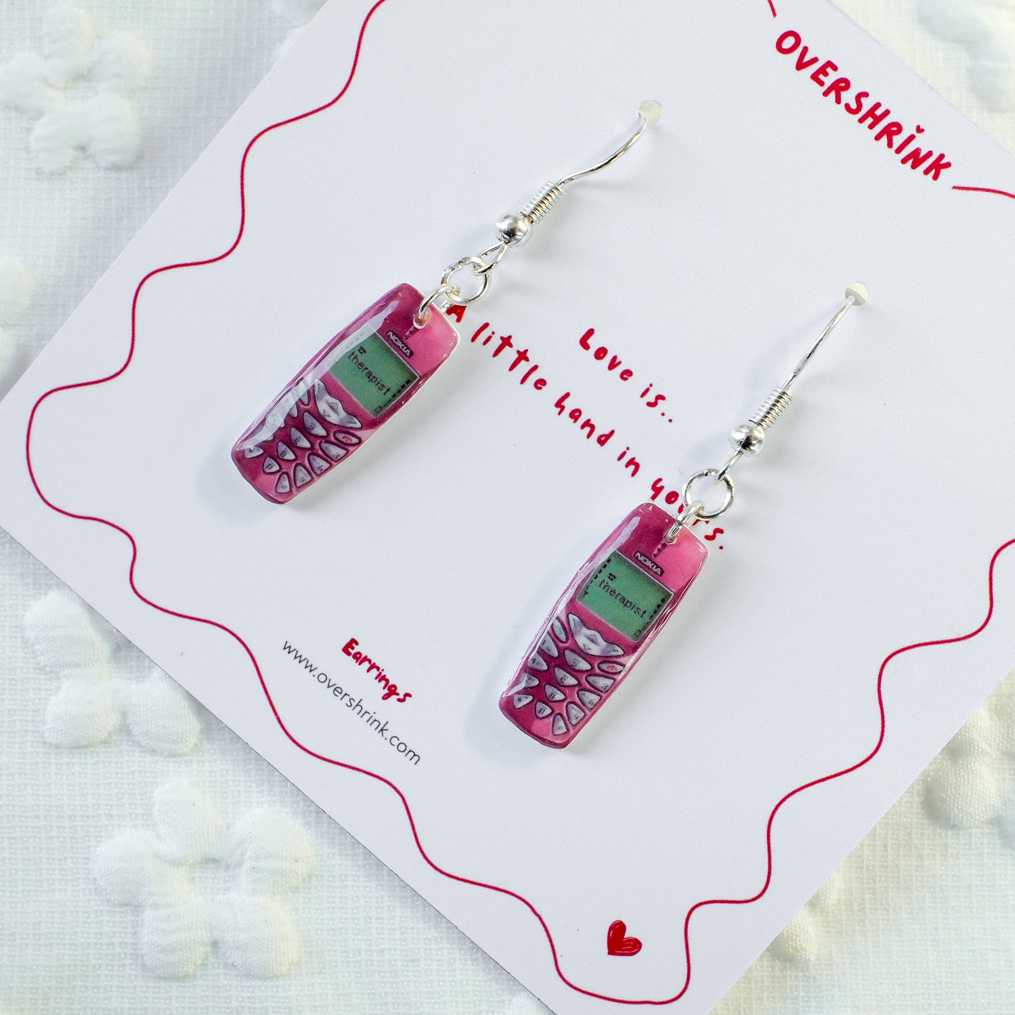 Retro Mobile Phone Dangle Earring Set (Hot Pink)