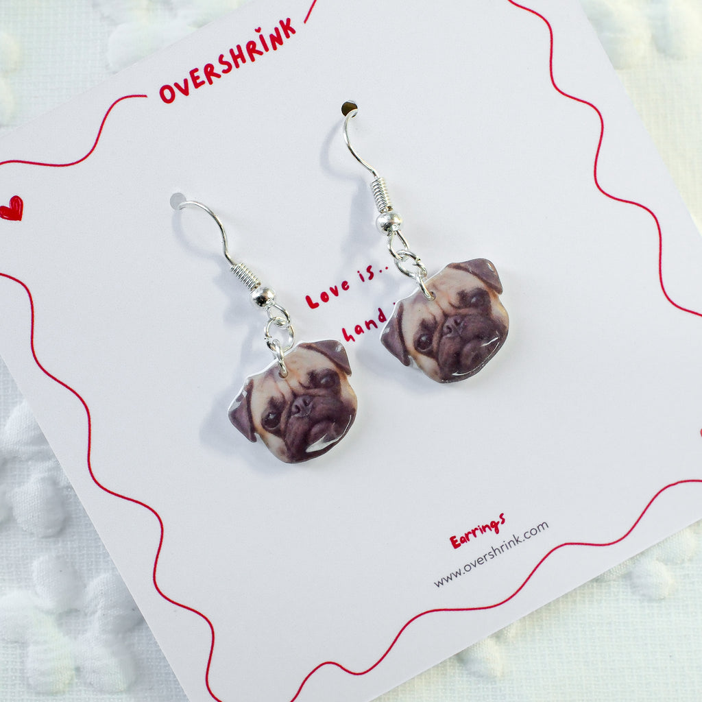 Pug Dog Face Dangle Earring Set