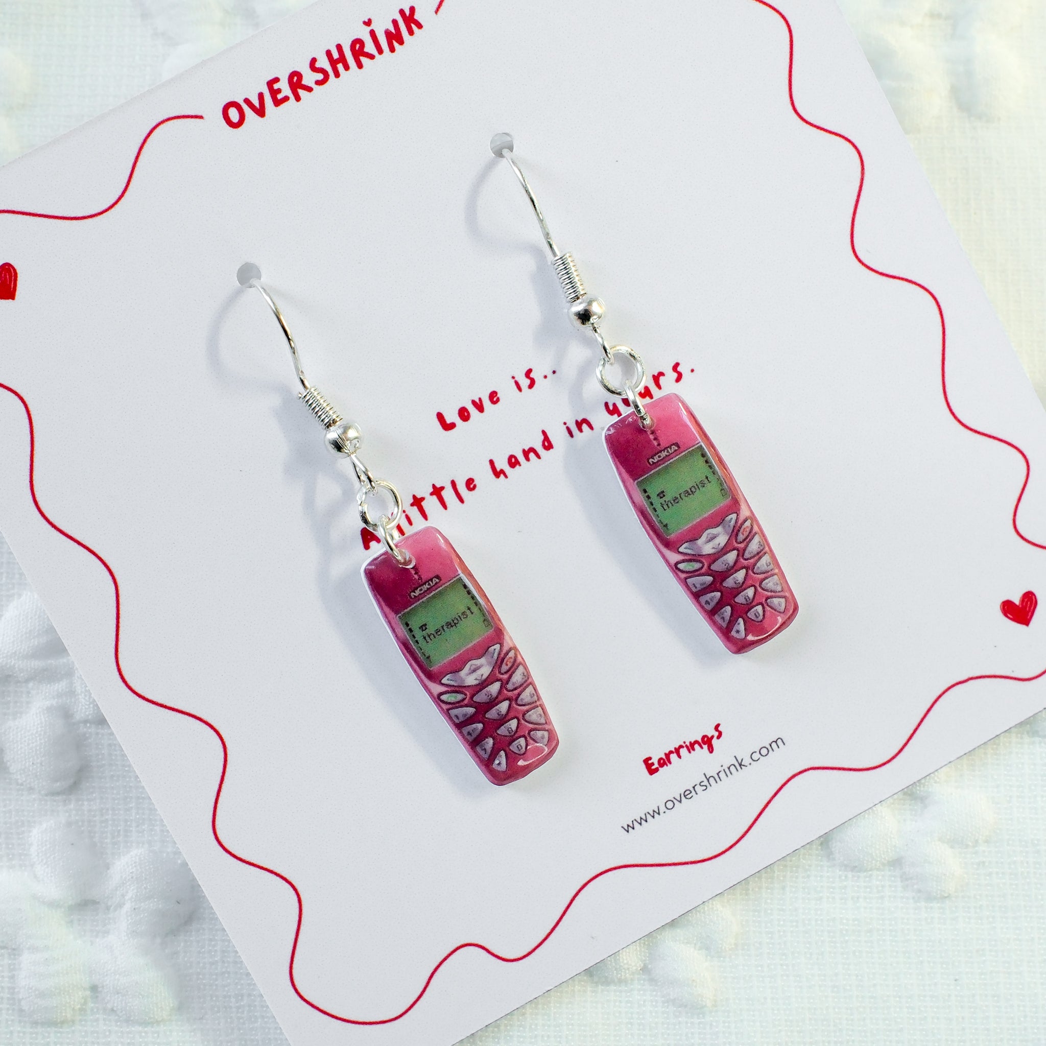 Retro Mobile Phone Dangle Earring Set (Hot Pink)