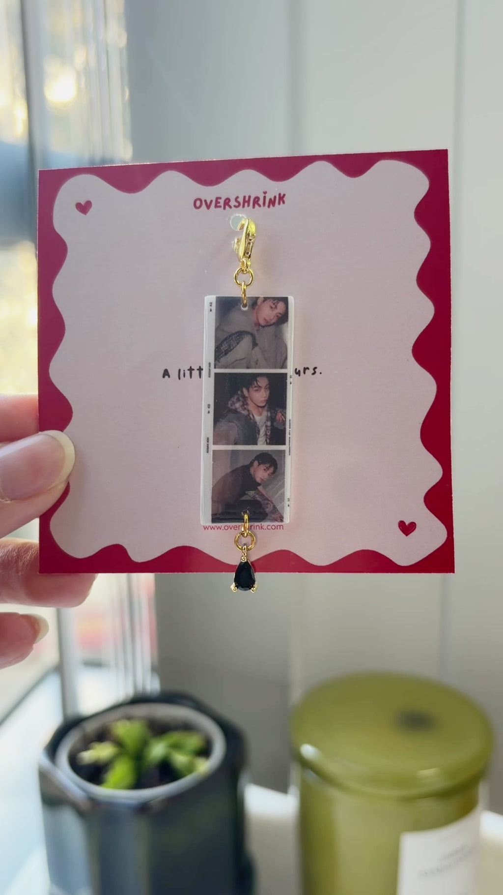 Vintage K-Idol Photo Strip & Black Gem Charm